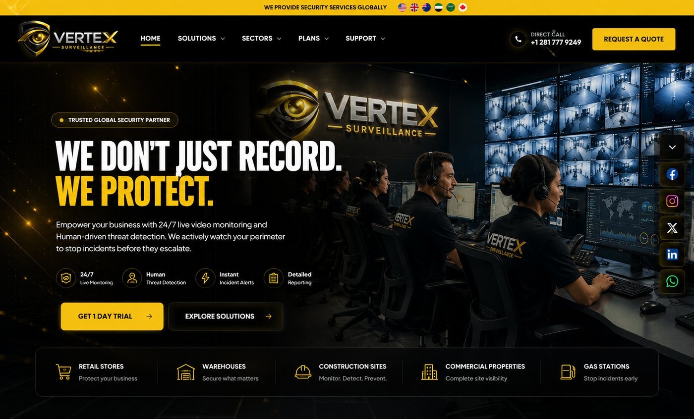 Vertex Surveillance website designed and built by InfyTech